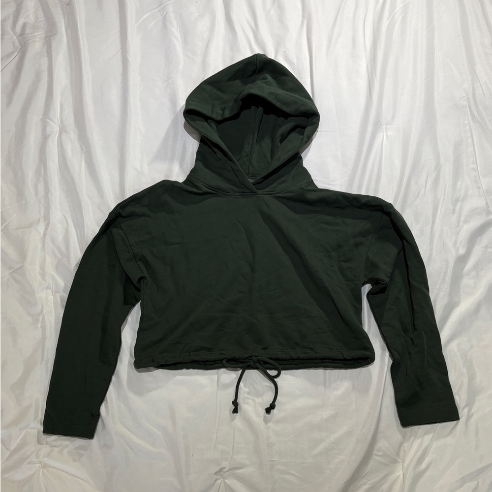 ZARA dark green cropped drawstring terry hoodie